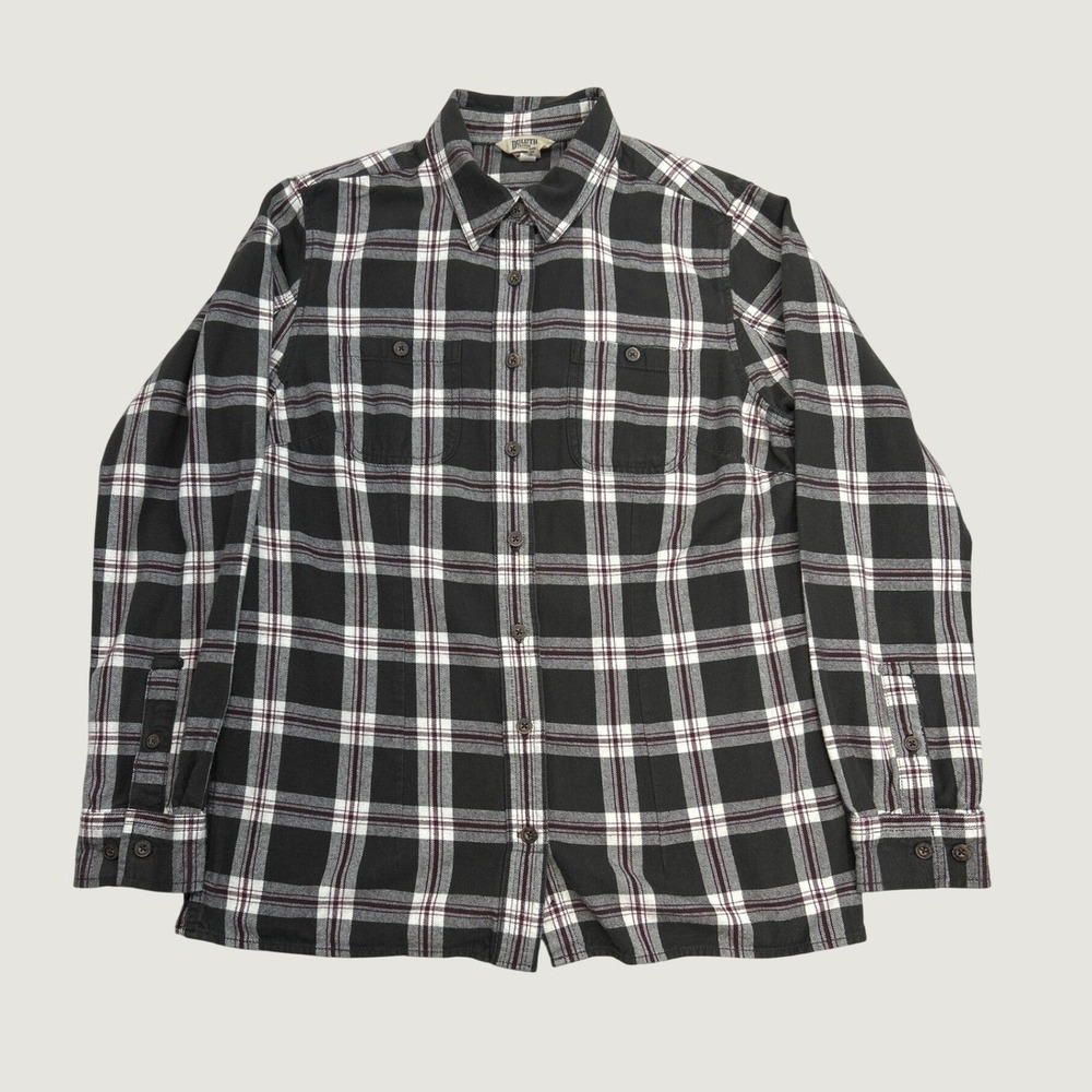 Duluth Button Down Shirt Women S Black Plaid Long Sleeve Cotton Flannel Cabin